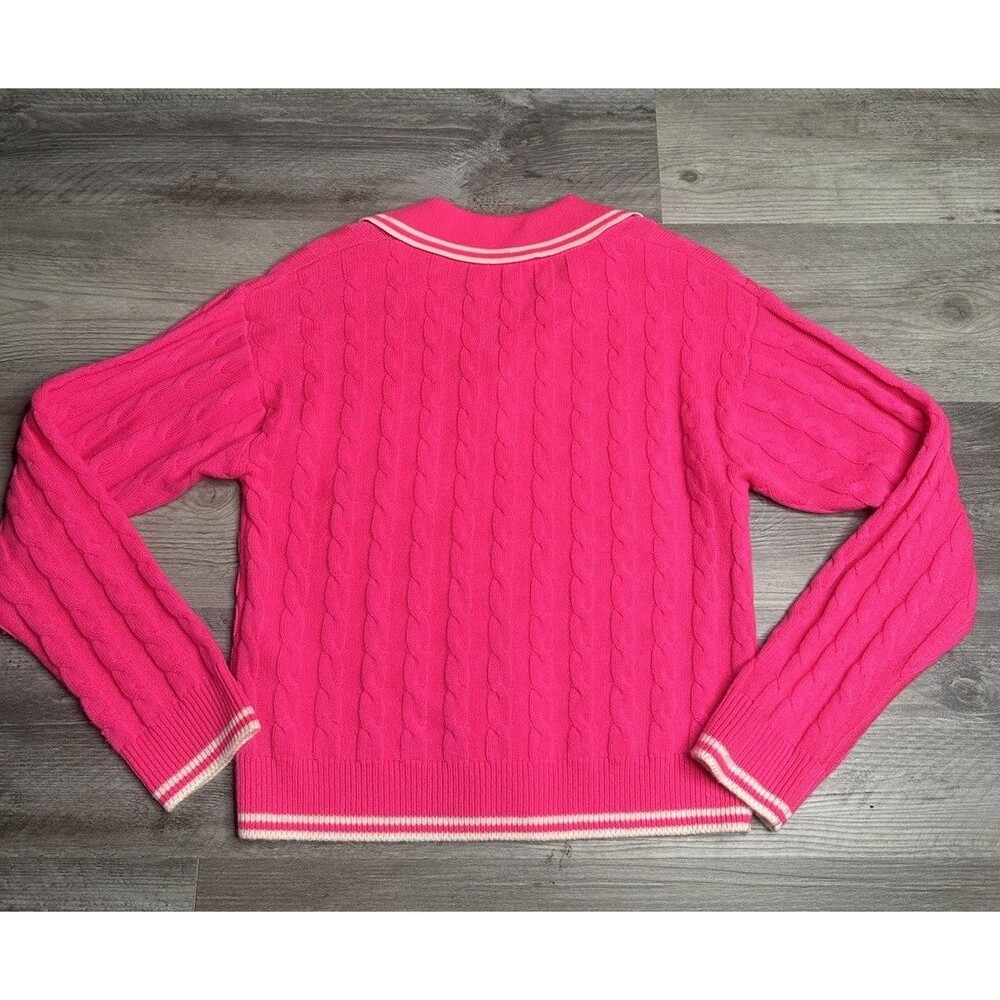 Sandro Sweater Womens Medium Pink Cable Knit Wool Cashmere Polo Boxy Gaultier - Picture 2 of 7
